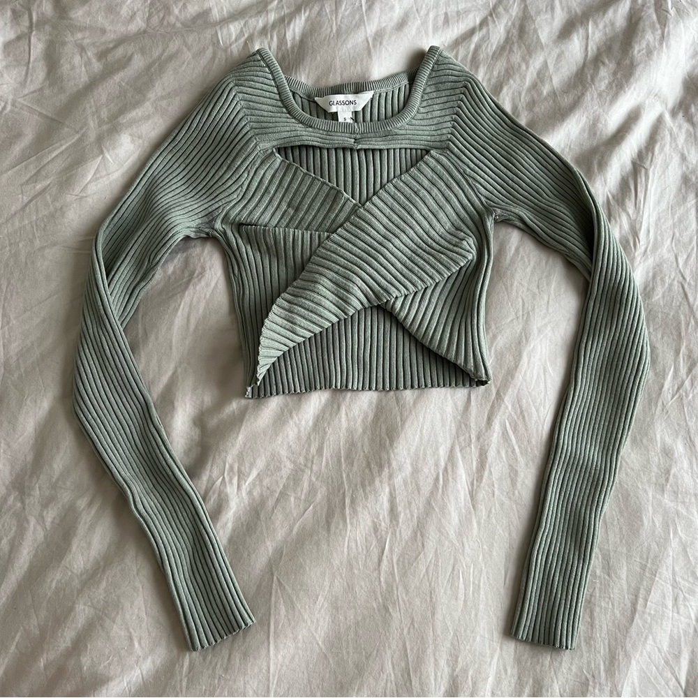 *NWT* Glassons Ribbed Cropped Long Sleeve, Size S, Sage Green